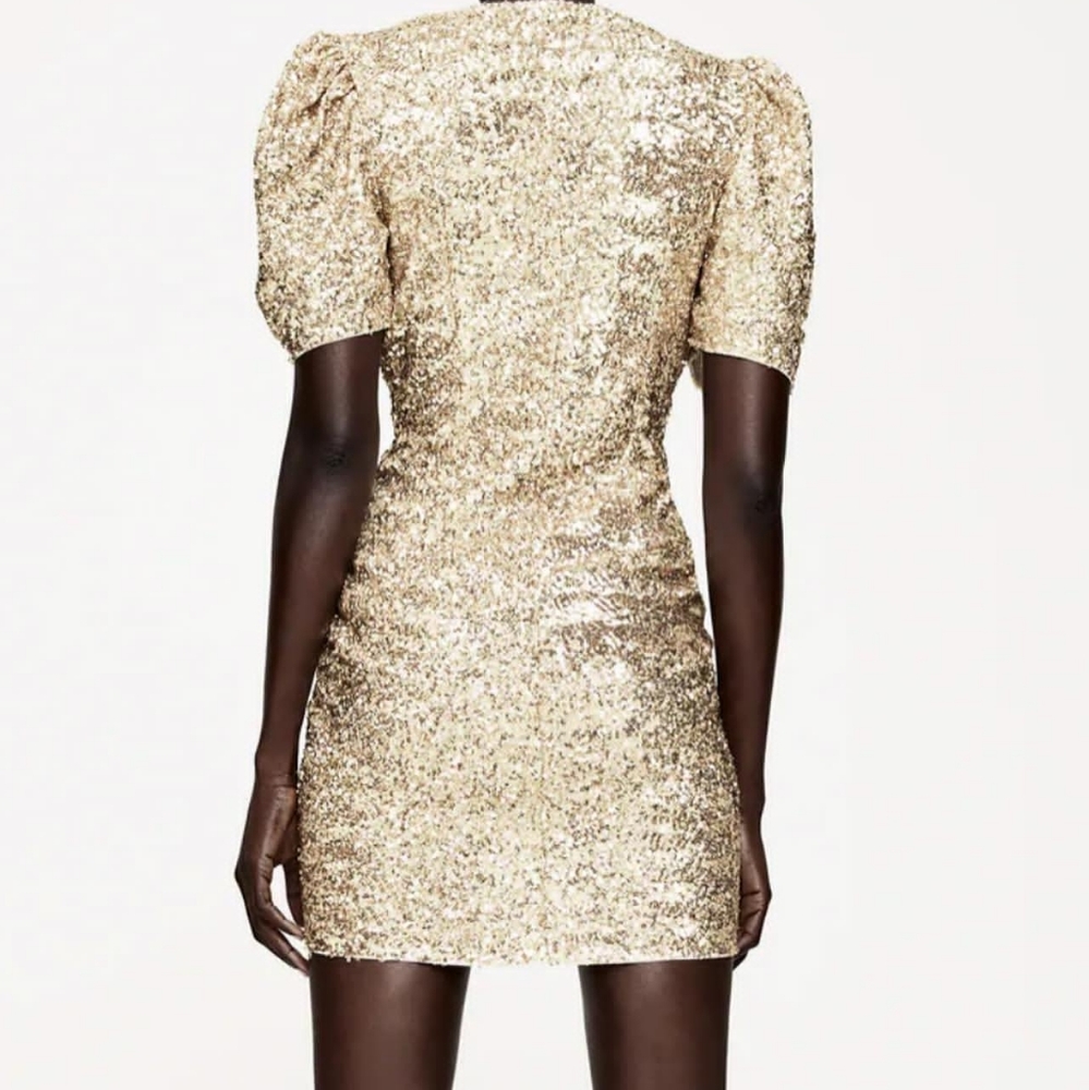 ZARA LIMITED EDITION DRAPED SEQUIN GOLD DRESS - Picture 9 of 16